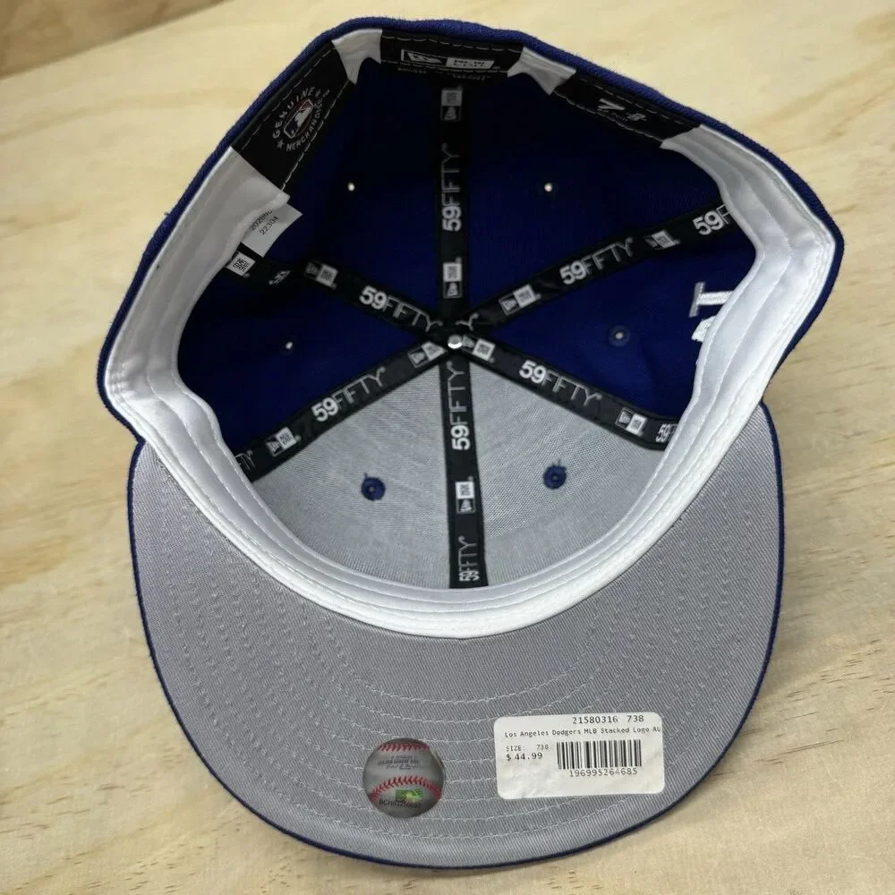 NEW Los Angeles Dodgers New Era 59Fifty Stacked Logo Fitted Cap Hat Blue 7 3/8